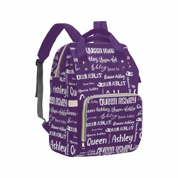Artsadd Custom Name Diaper Bag With Thermal Pockets, Purple Signature Travel Shoulder Bag Customized Baby Backpack With Name Cau