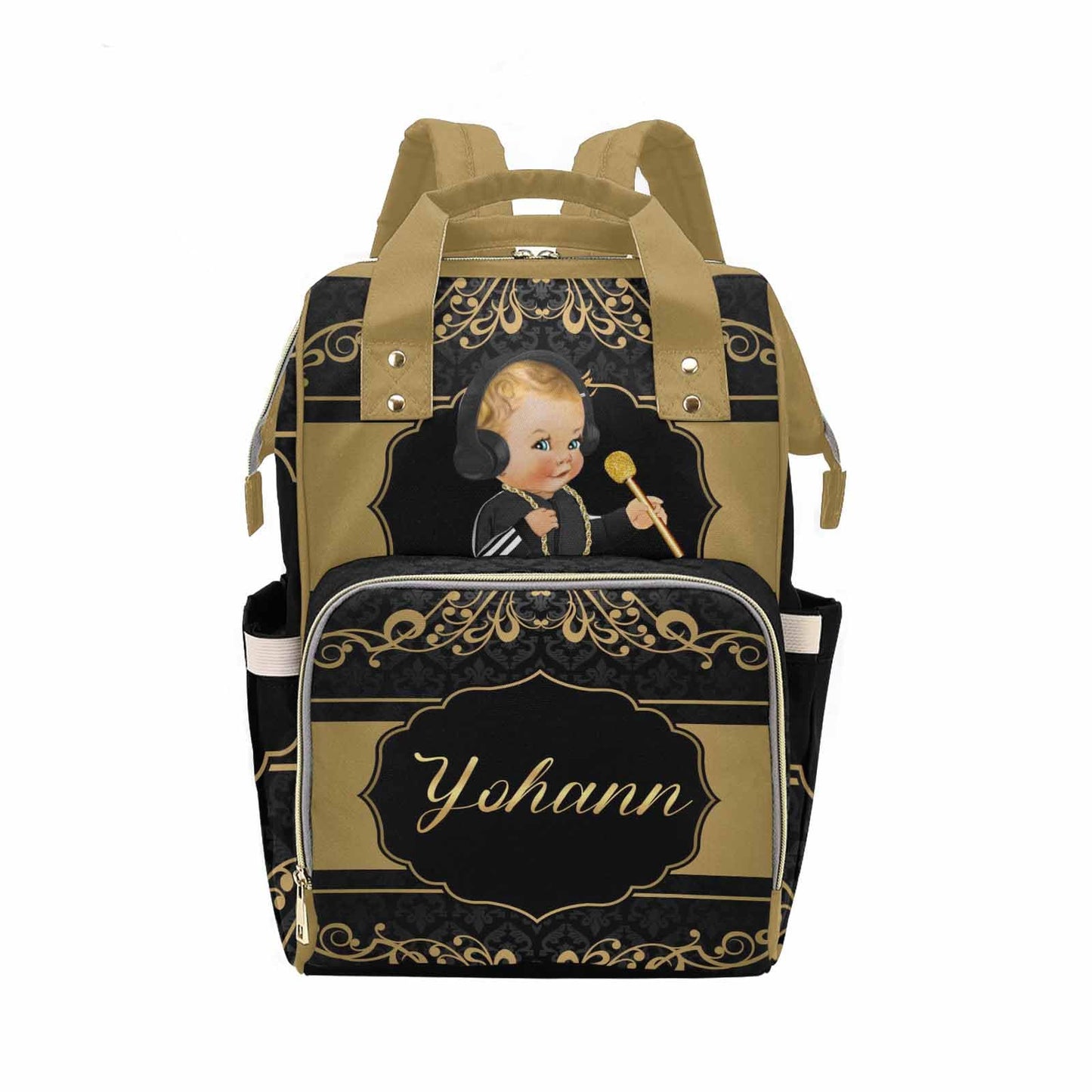 M Yescustom Personalized Diaper Bag For Baby, Large Capacity Custom Black Crown Diaper Bag With Name, Waterproof Diaper Bag Back