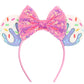 Lifetools-Lt Blue Ears Headbands With Pink Bow & Shiny Sequins & Doughnut, For Women Disneyland Costume Christmas Cosplay Glitte