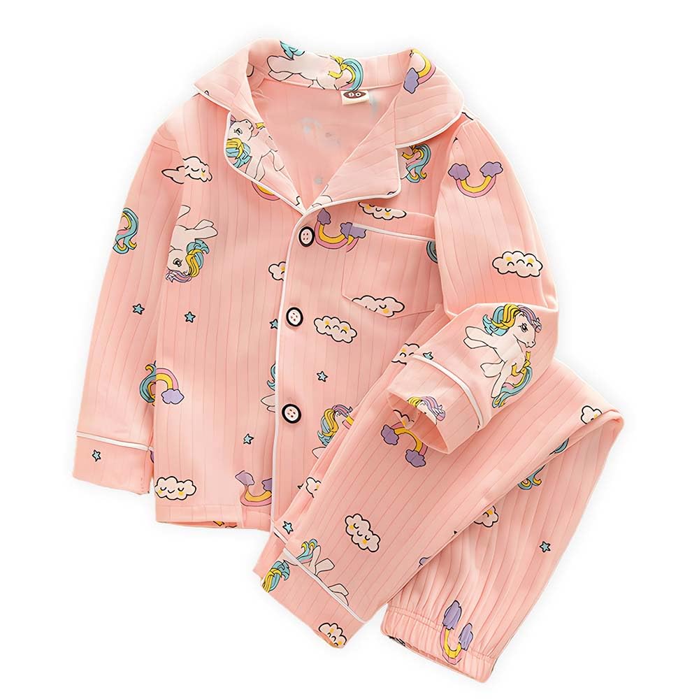 Little Surprise Box, Bright Pink Unicorn & Rainbow Print Soft Cotton Kids nightsuit45Y