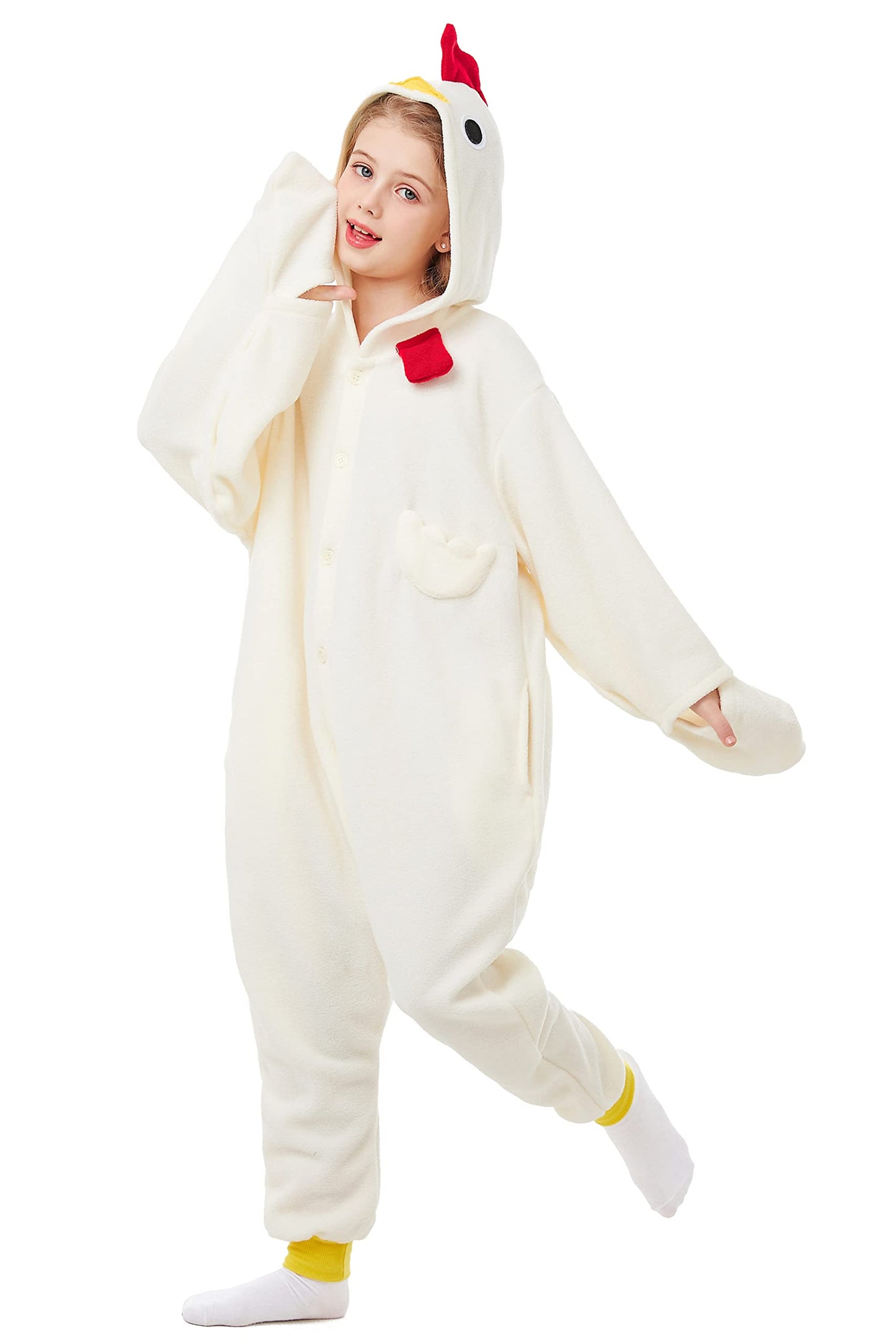 Canasour Chicken Onesie Kids Halloween Cosplay Costume Girls One Piece Rooster Pjs Anime Unisex Hoodie Pajamas For 6-8 Years Boy