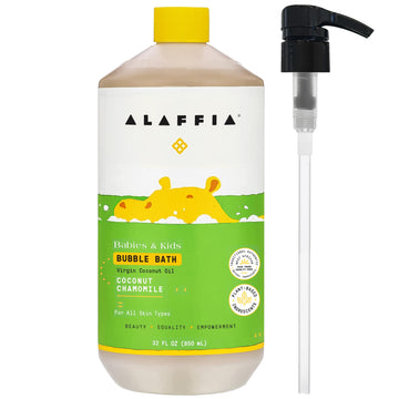Alaffia Babies & Kids Bubble Bath, Coconut Chamomile, Pump Included - Gentle Cleanser With Raw Shea Butter And Yarrow, 32 Fl Oz