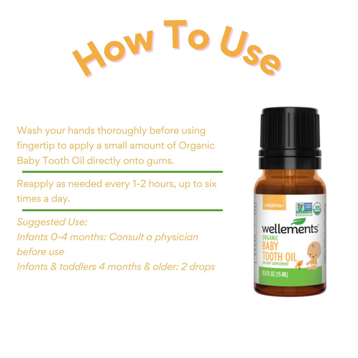 Wellements Organic Baby Tooth Oil | Soothing Massage Oil For Tiny Gums, Helps Make Teething Happy, Made With Safe And Effective