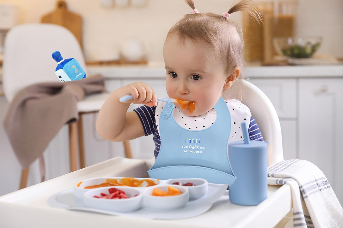 The Dreidel Company Hanukkah Baby Bib Silicone, Cute Baby Bibs For Babies & Toddlers, Unisex, Non Messy (You Light Up My World)