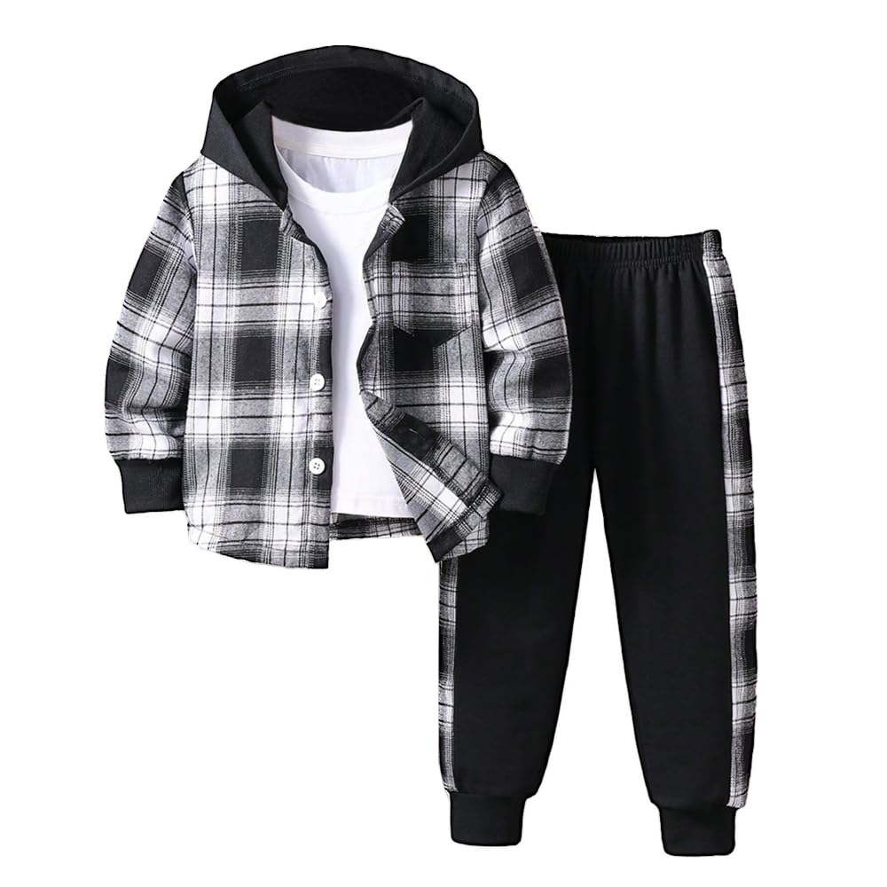 Nivne Tco Toddler Boy Clothes Plaid Hooded Shirt - 2 Piece Outfit: But – Cutebab WBBAPB0D8PJWG1B