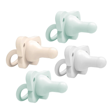 Dr. Browns HappyPaci 100% Silicone Baby Pacifier, Contoured One-Piece Design, Gray, Green, Ecru, 0-6m, BPA-Free, 4-Pack