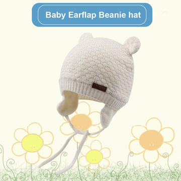 Bavst Baby Beanie Hat For Winter With Earfalp Cute Bear Kids Toddler Girls Boys Warm Knit Cap 0-2Years?White, L