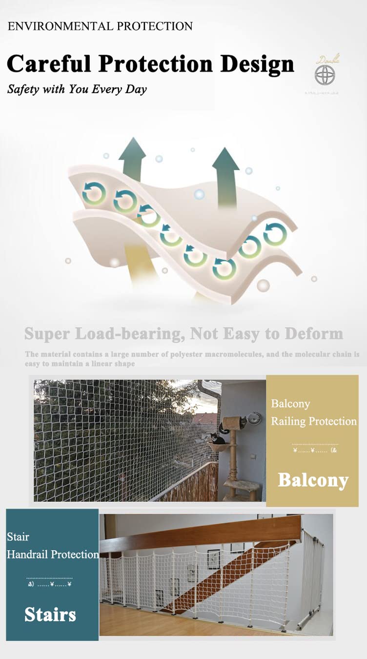 White Safety Rope Net For Kids, Exterior Guardrail Net For Stair Balcony, Knotless Fence Protective Netting, Outdoor Terrace Dec