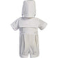 White Poly Cotton Christening Baptism Bib Collared Cross Embroidered Romper Set With Hat - Size Xs (0-3 Month)