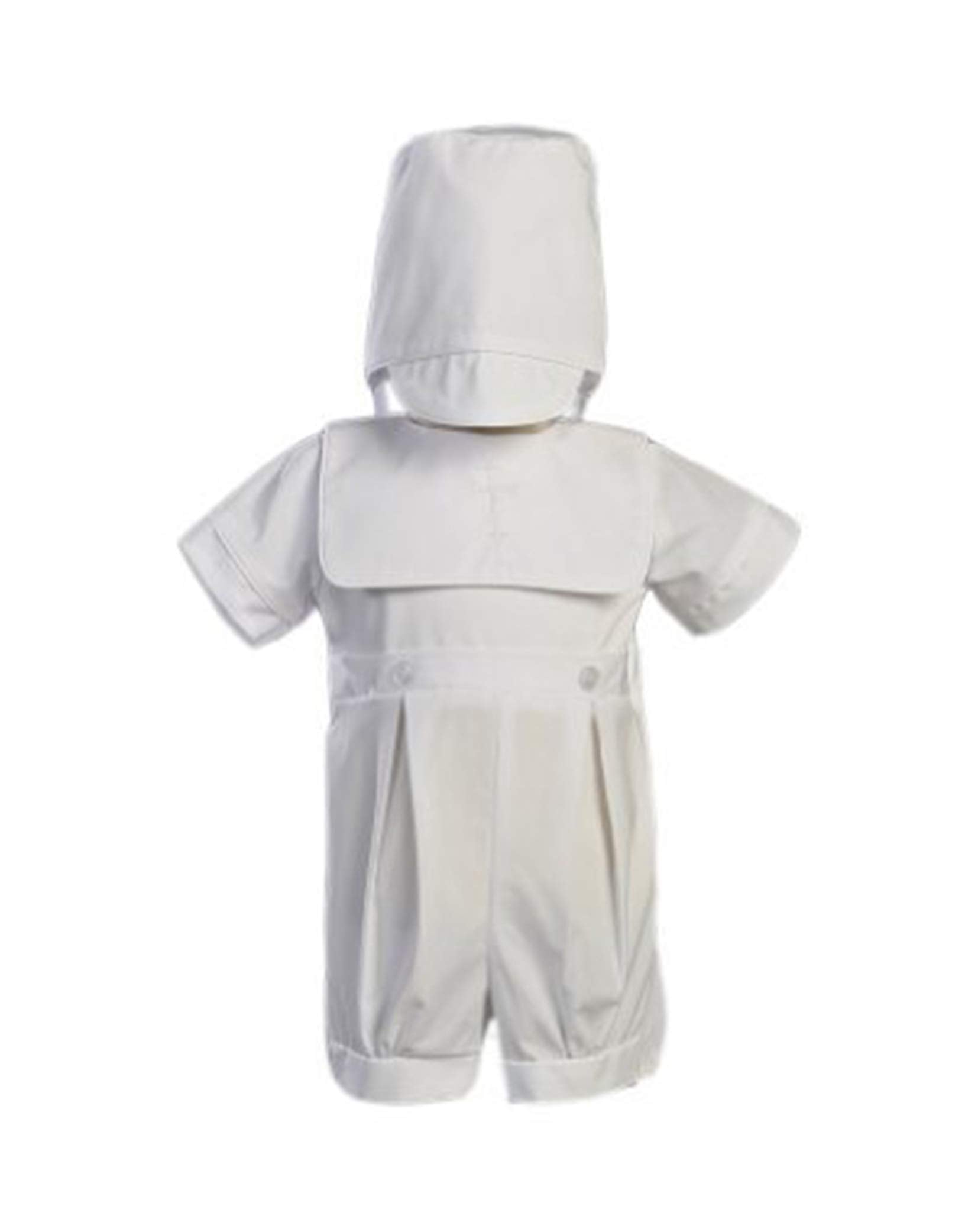 White Poly Cotton Christening Baptism Bib Collared Cross Embroidered Romper Set With Hat - Size Xs (0-3 Month)