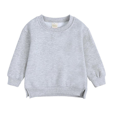 Rukosu Toddler Baby Boy Girl Fleece Pullover Sweatshirt Solid Color Crewneck Blouse Shirt Tops Warm Fall Winter Clothes Grey 3-4