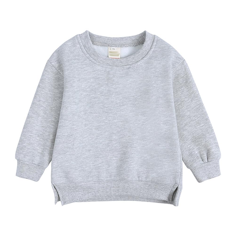 Rukosu Toddler Baby Boy Girl Fleece Pullover Sweatshirt Solid Color Crewneck Blouse Shirt Tops Warm Fall Winter Clothes Grey 9-1