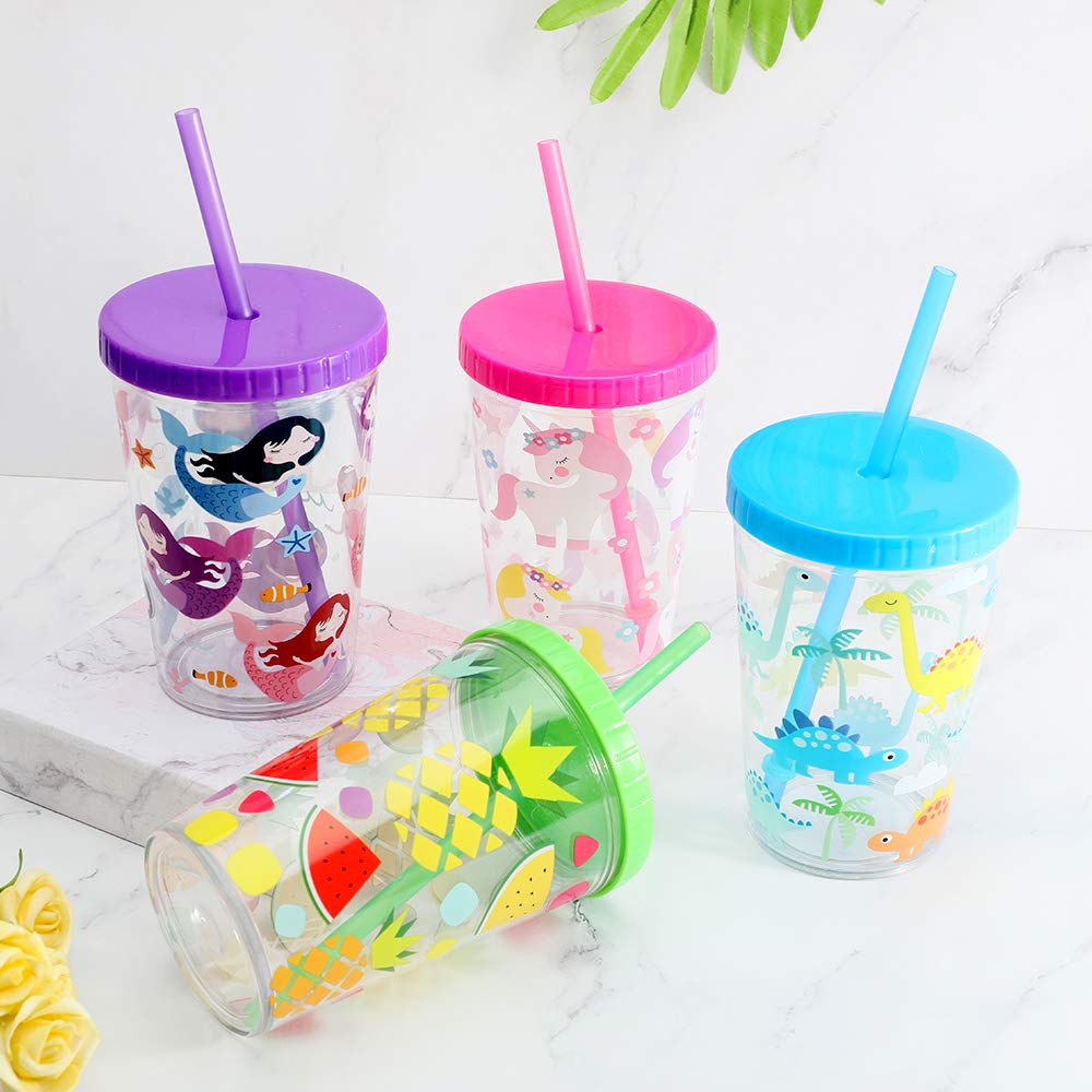 Home Tune 16Oz Kids Tumbler Water Drinking Cup 4 Pack - Bpa Free, Straw Lid Cup, Reusable, Lightweight, Spill-Proof Water Bottle
