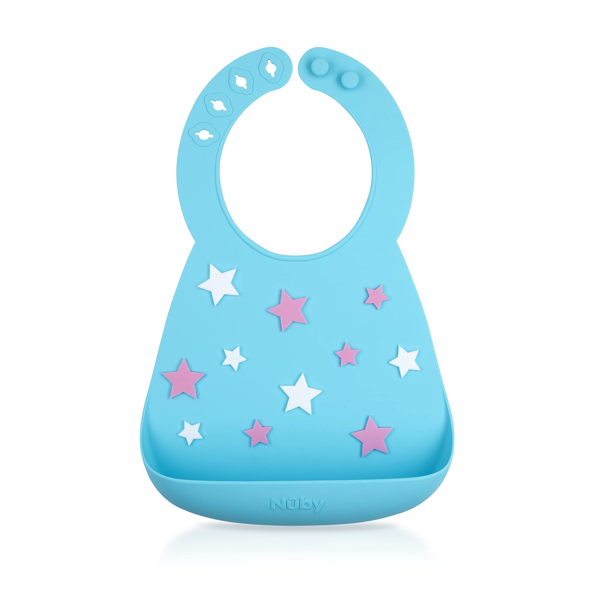 Nuby 3D Soft Silicone Baby Bib With Scoop - Silicone Bib For Toddlers And Babies 6+ Months - Stars
