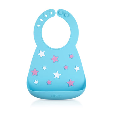 Nuby 3D Soft Silicone Baby Bib With Scoop - Silicone Bib For Toddlers And Babies 6+ Months - Stars