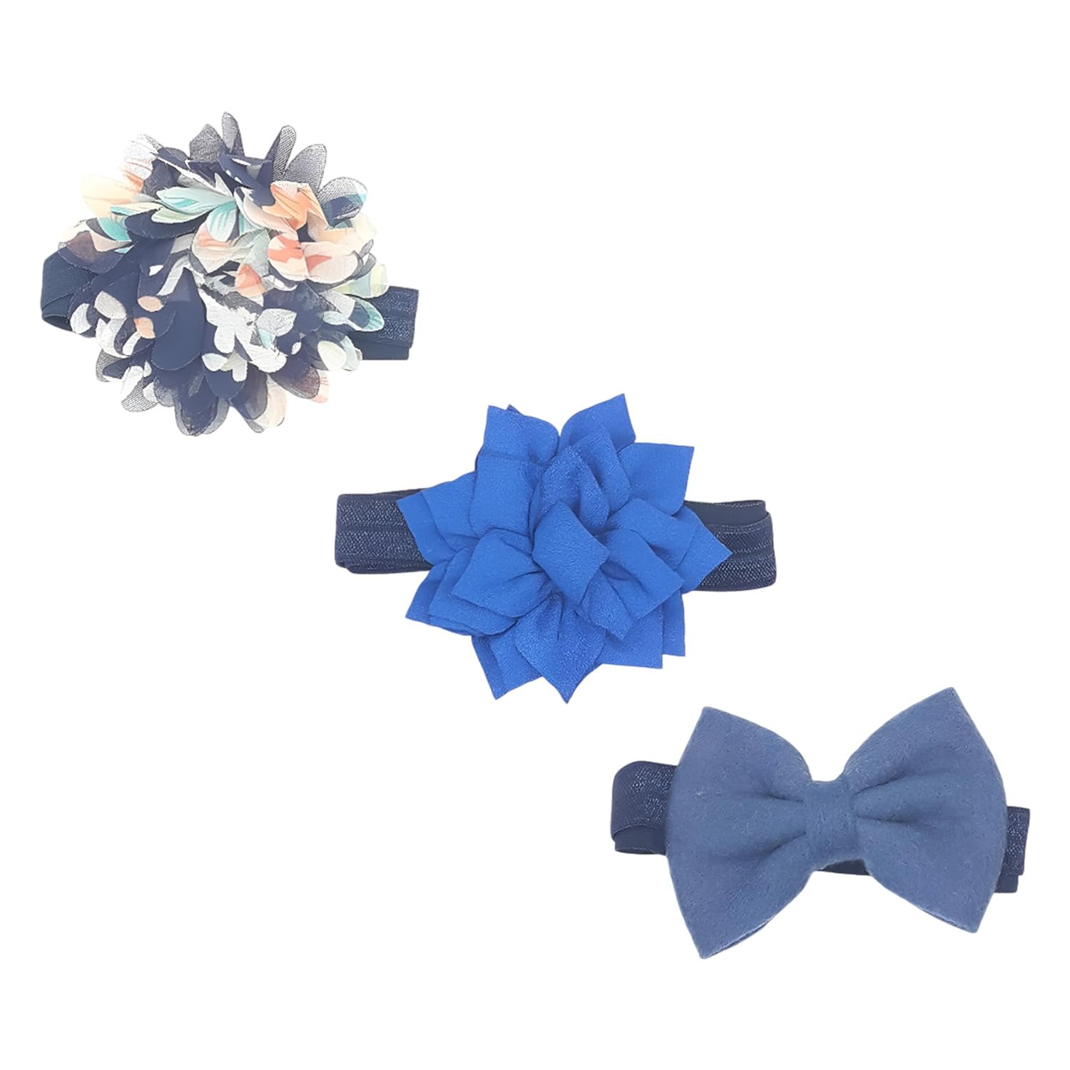 Syga 3 Pcs Baby Headband Naylon Bow Stretchable Hairband Suitable For Newborn Infant Toddler Kids 03 Year (Navy Blue)