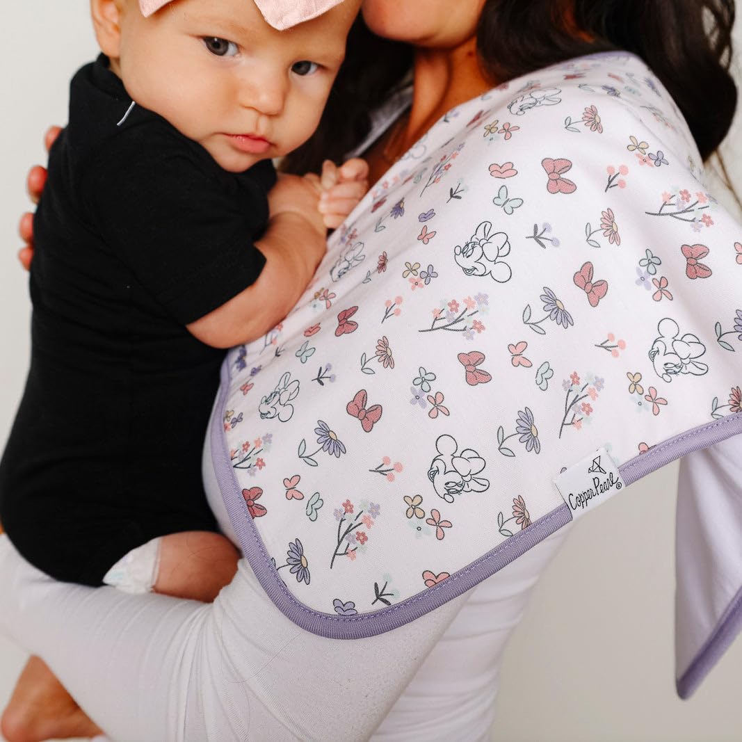 Baby Burp Cloth Large 21''X10'' Size Premium Absorbent Triple Layer 3-Pack Gift Set 'Minnie Mouse' By Copper Pearl