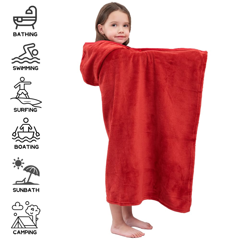 Hiturbo Kids Hooded Fleece Towel: Soft Plush Pool Beach Towel Wrap - 50'X30' Toddler Bath Blanket For Boys Girls 3-12 Years (R