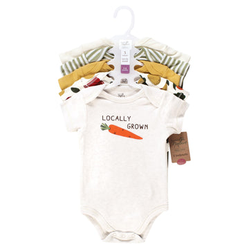 Touched By Nature Unisex Baby Organic Cotton Bodysuits, Happy Veggies, 12-18 Months
