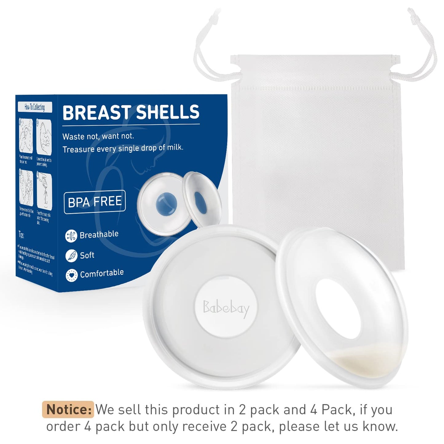 Breast Shells, 4 Pack Nursing Cups, Milk Saver, Protect Sore Nipples For Breastfeeding, Collect Breastmilk Leaks For Nursing Mom