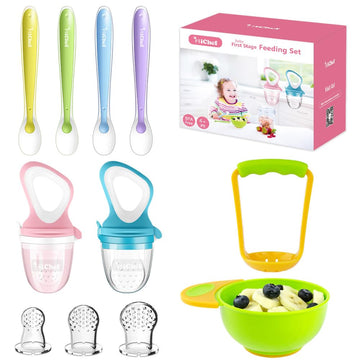 Food Feeder Baby Fresh Fruit Feeder (2 Pack) With 3 Different Sized Silicone Pacifiers, Mash And Serve Bowl With 4 Soft-Tip Sili