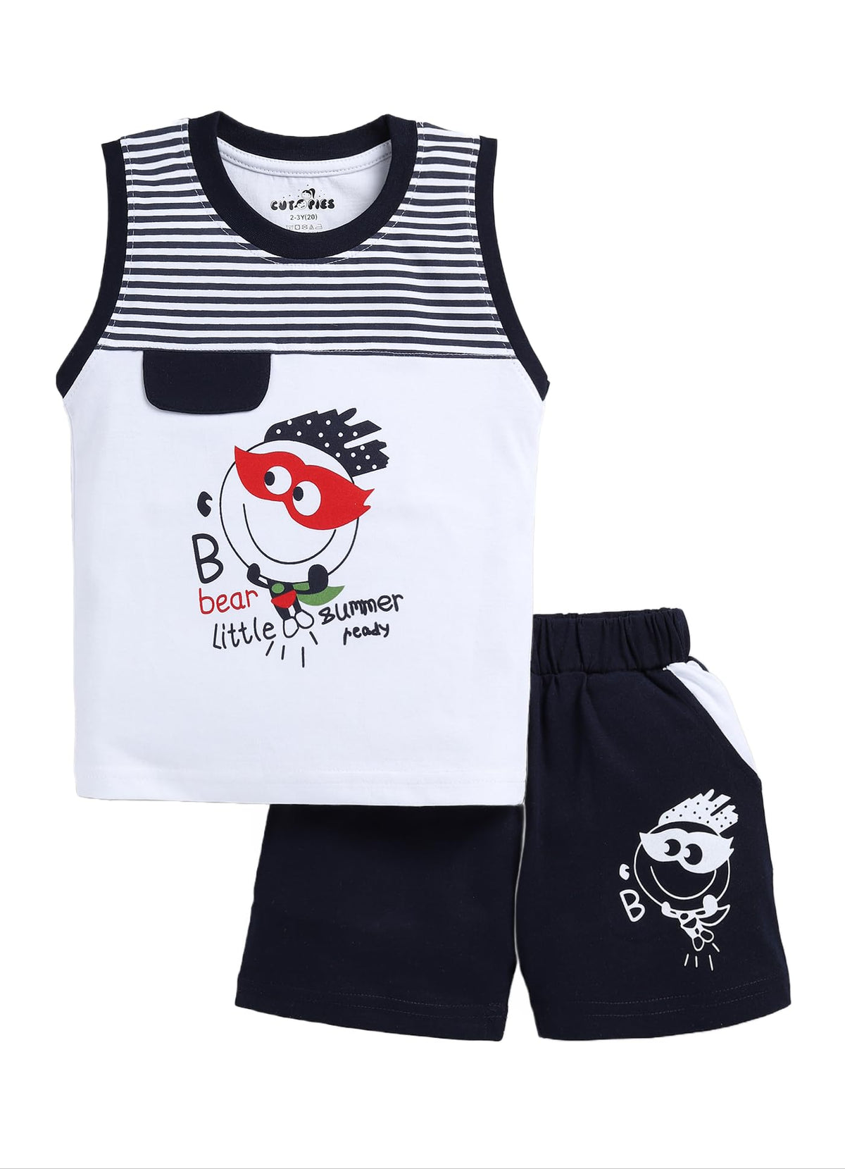Cutopies Boys Navy 100% Pure Cotton Sleeveless TShirt And Shorts Set (Pack Of 1) Baby Boys Clothing Sets