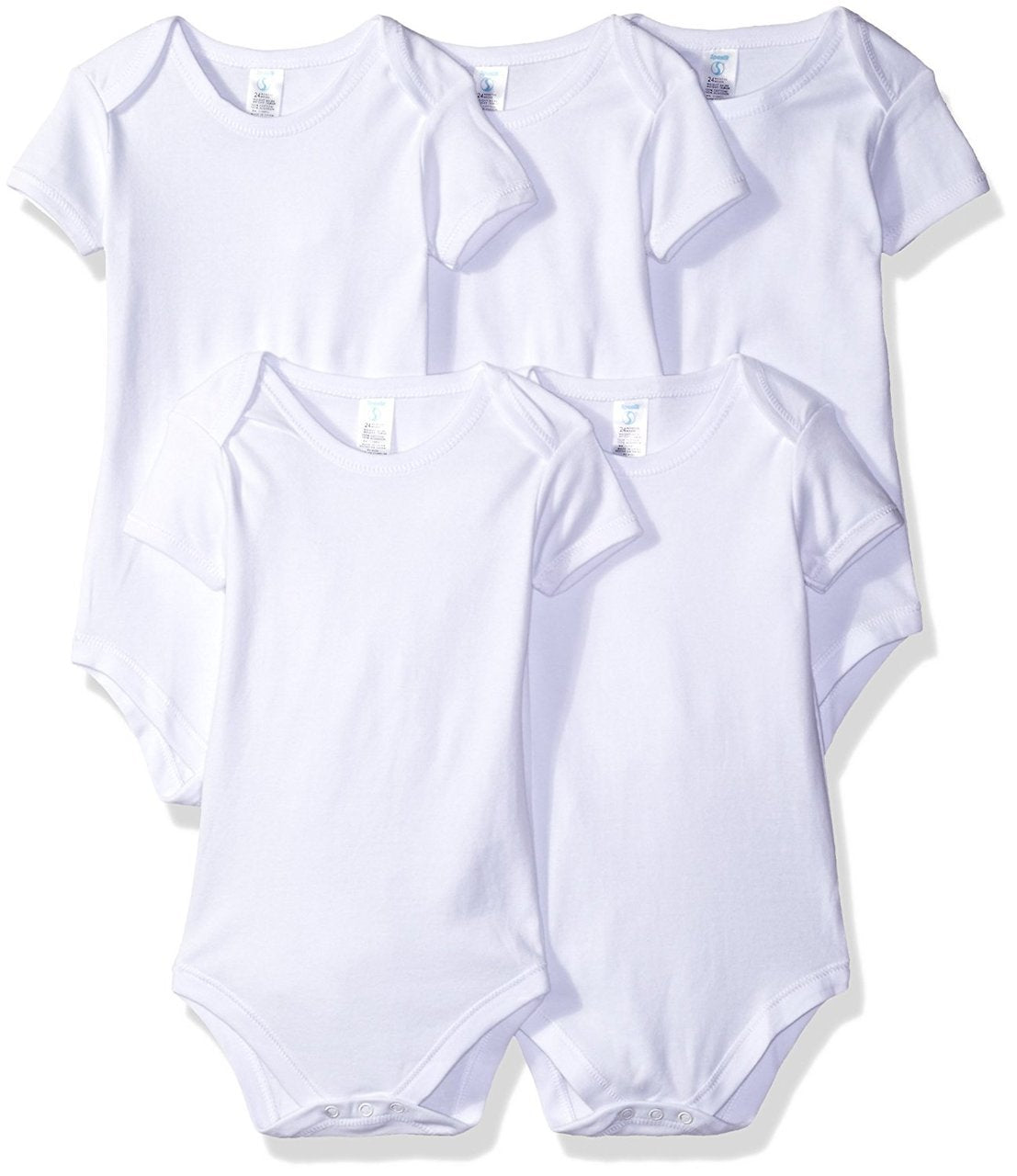 Spasilk Baby 5 Pack Short Sleeve Cotton Bodysuits For Infant And Newborns, White, 9 Months