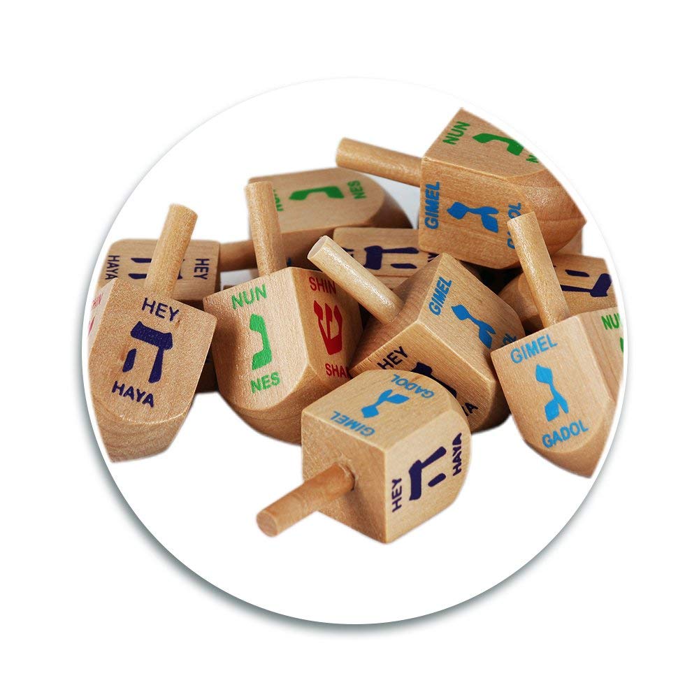 Zion Judaica Wood Dreidels Medium Sized Bulk Pack Wooden Hanukkah Dreidles In Ziplock Bag Chanukah Fun Game (30 Pack)