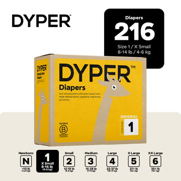 Dyper Baby Diapers Size 1 | Honest Ingredients | Cloth Alternative | Day & Overnight | Made With Plant-Based* Materials | Hypoal