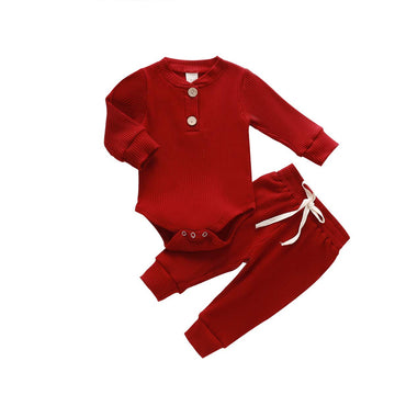 Baby Newborn Girls Boys Long Sleeve Clothes Striped Romper & Pants Set Infant Fall Winter Cotton Outfits (B-Red, 18-24 Months)