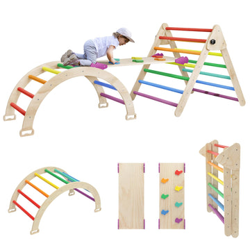 Edostory 5 In 1 Pikler Triangle Set, Indoor Playground And Gym For Kids, Foldable Wooden Montessori Climbing Set Triangle Ladder