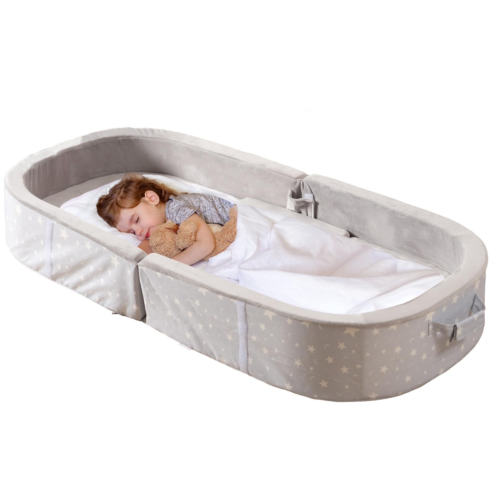 BYBYME Portable Toddler Floor Bed - Waterproof Folding Travel Crib with Washable Fitted Sheet, Ideal Toddler Cots for Sleeping a