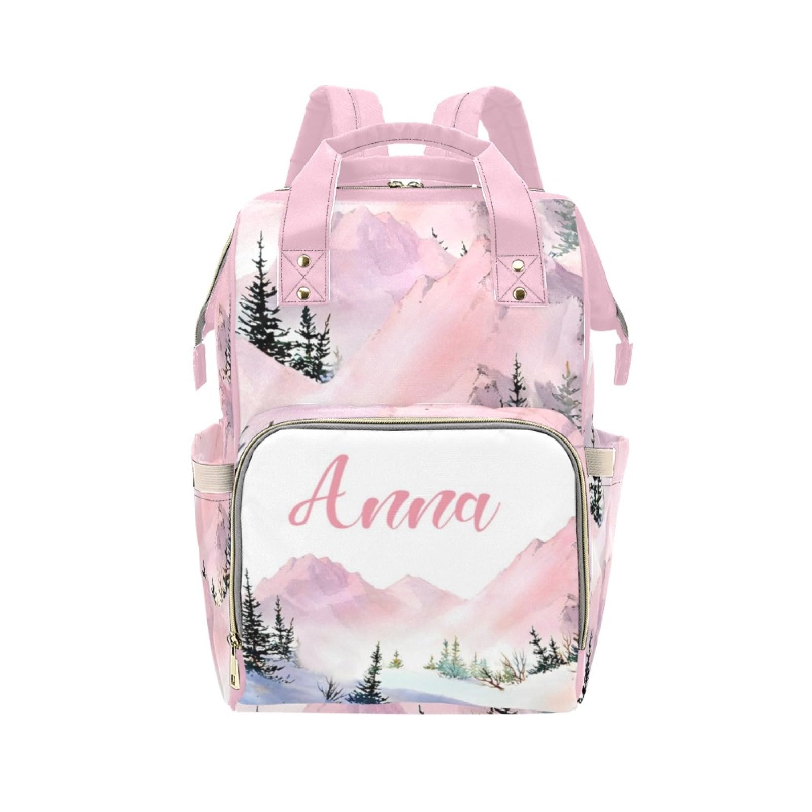 Custom Diaper Bag Backpack for Women, Personalized Name Nursing Mommy Daypack, Diaper Bag for Girls Boys, New Mom Gifts (Mountai