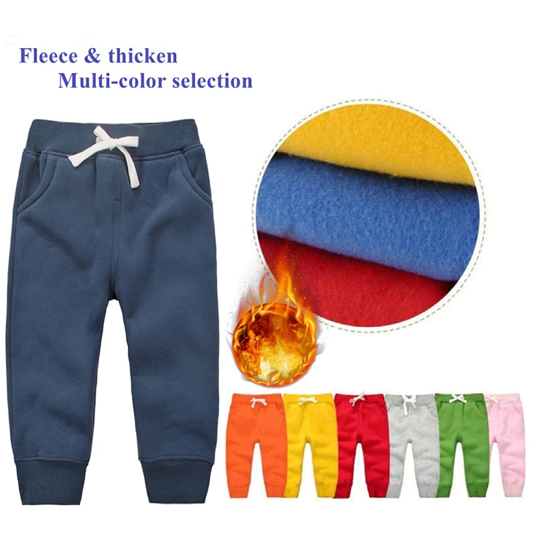 Cuteon Unisex Toddler Jogger Pants Kids Cotton Elastic Waist Winter Baby Sweatpants Pants 4Years Dark Blue