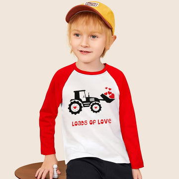 Ddsol Toddler Boys Girls Valentine'S Day T-Shirt Bulldozers Loads Of Love Heart Long Sleeve Tees Kids Boys Tops 7T