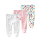 Teach Leanbh Newborn Baby 3 Pack Footed Pants Cotton Embroidery Pringting Casual Leggings 0-12 Months (0-3 Months, Flamingo)