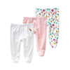 Teach Leanbh Newborn Baby 3 Pack Footed Pants Cotton Embroidery Pringting Casual Leggings 0-12 Months (0-3 Months, Flamingo)