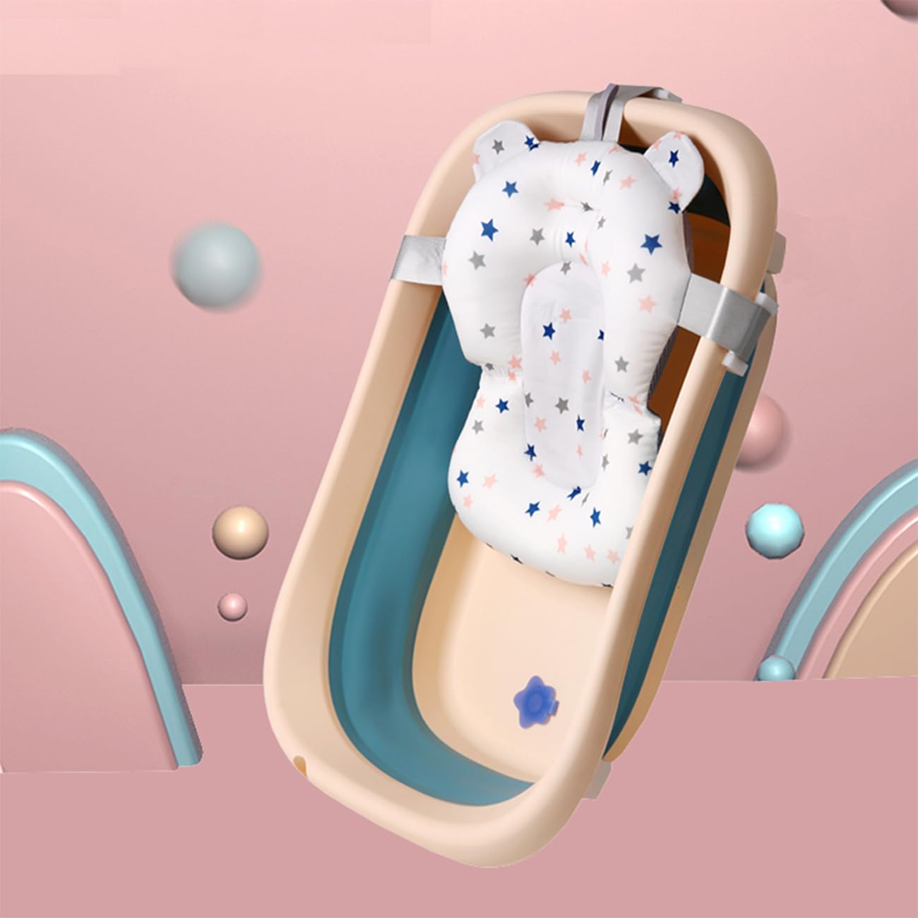 Collapsible Baby Bathtub With Bath Pad Portable Bathtub With Drain Hole Folding Bathtub With Water Temperature Sensing