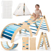 SMILIC Pikler Triangle Set with Cushion, 8-in-1 Toddler Climbing Toys Indoor, Wooden Montessori Climbing Set with Arch Ramp,Ladd