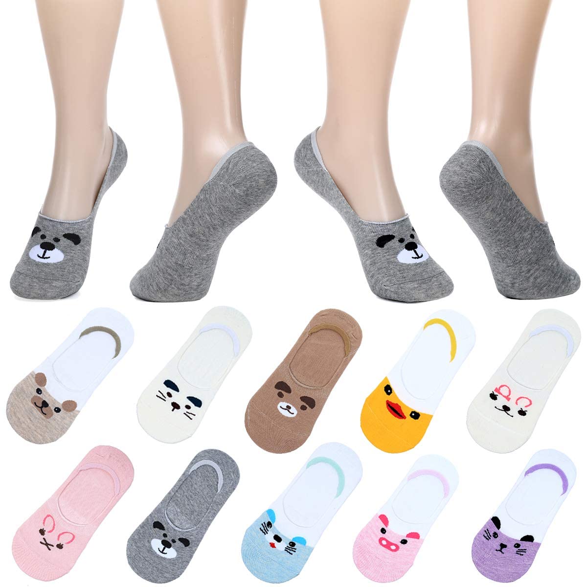 Akado Baby Boys And Baby Girls Animal Print NoShow Loafer Socks Animal Printed Invisible Socks Multicolor Pack Of 6 (912 Years