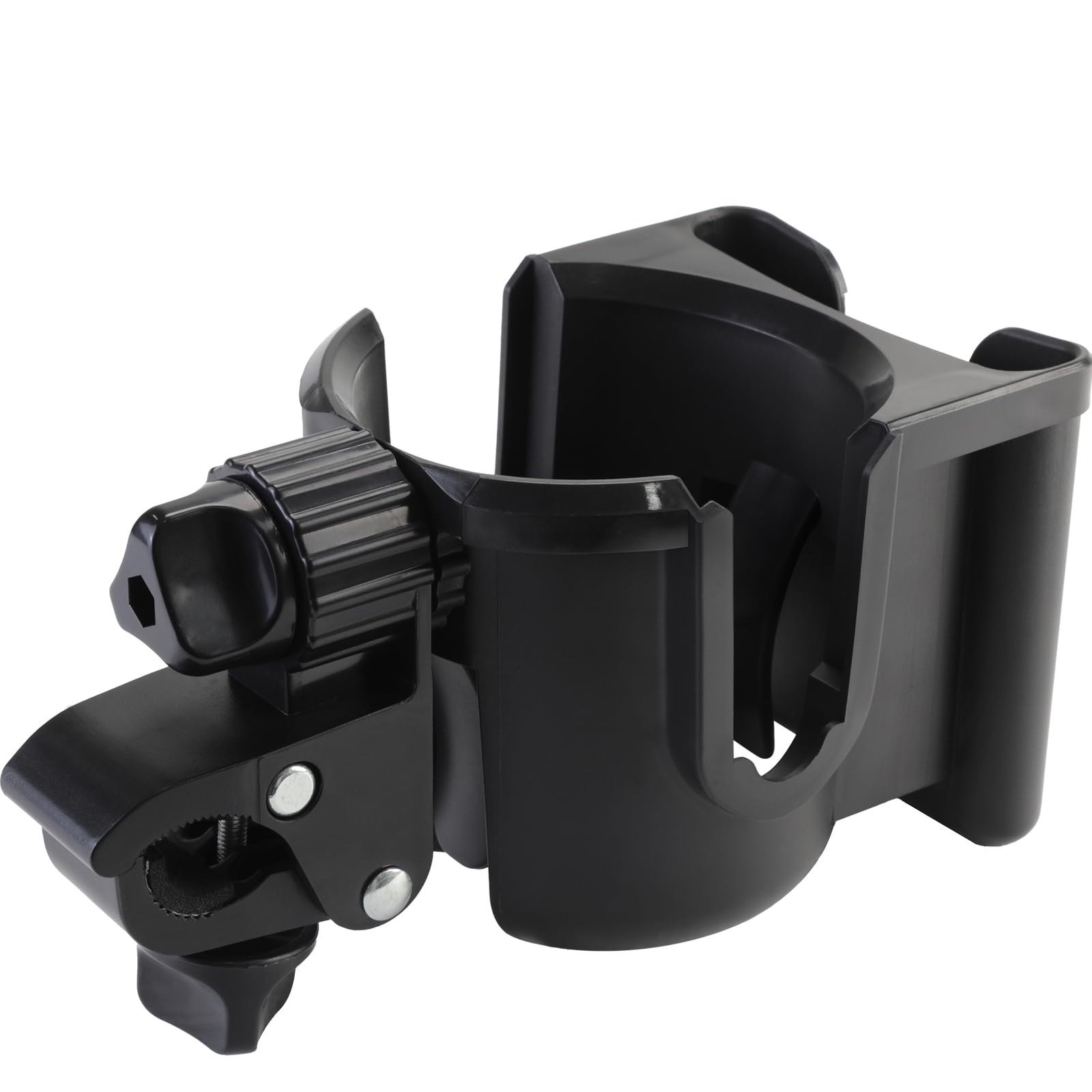 Universal Stroller Cup Holder with Phone Holder, 360Rotatable Bottle Holder with Strong Clip, Accessories for Stroller, Bike, Wh