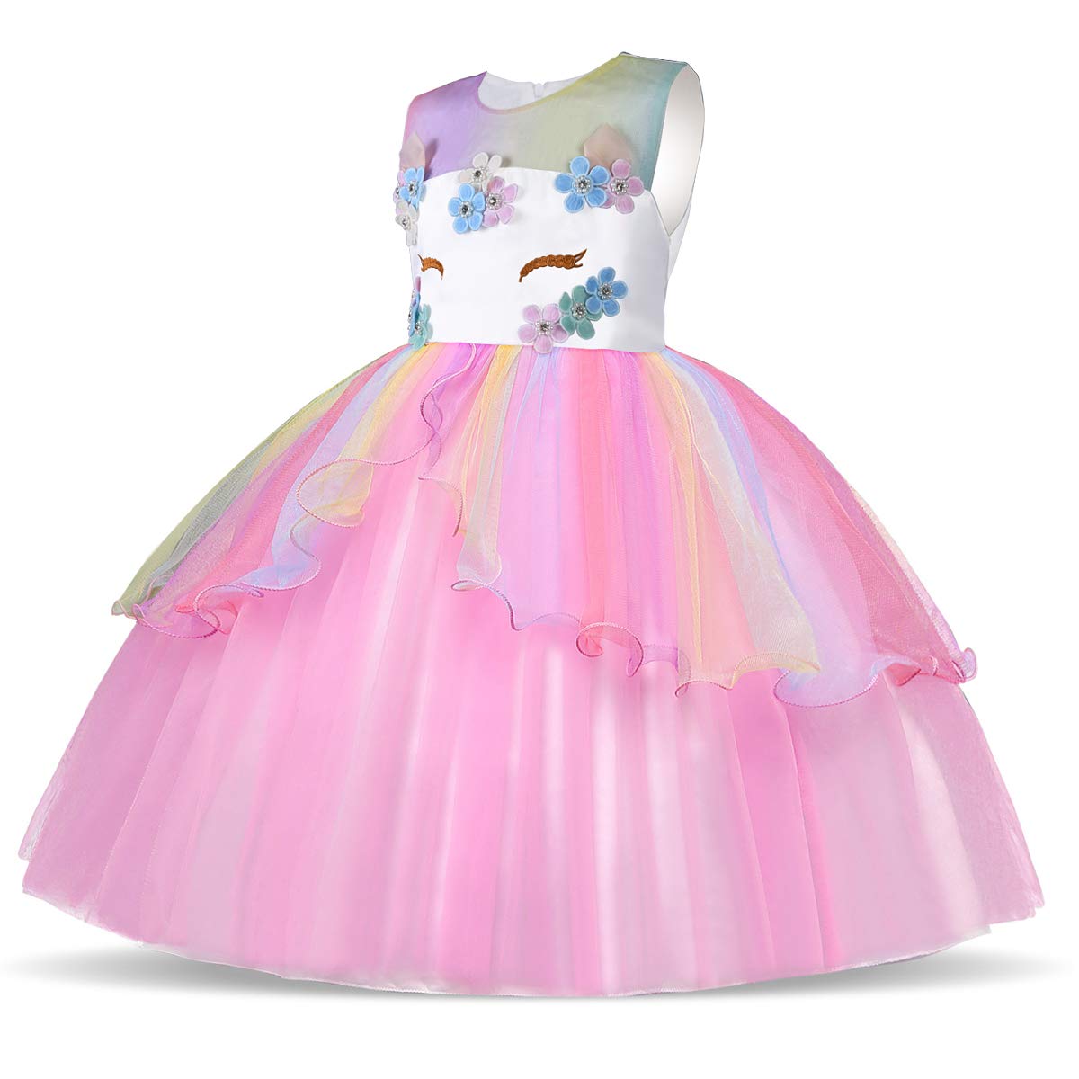 Uraqt Unicorn Costume, Princess Unicorn Dress For Girls, Fancy Dress With Necklace/Headband For Birthday/Cosplay/Party/Christmas