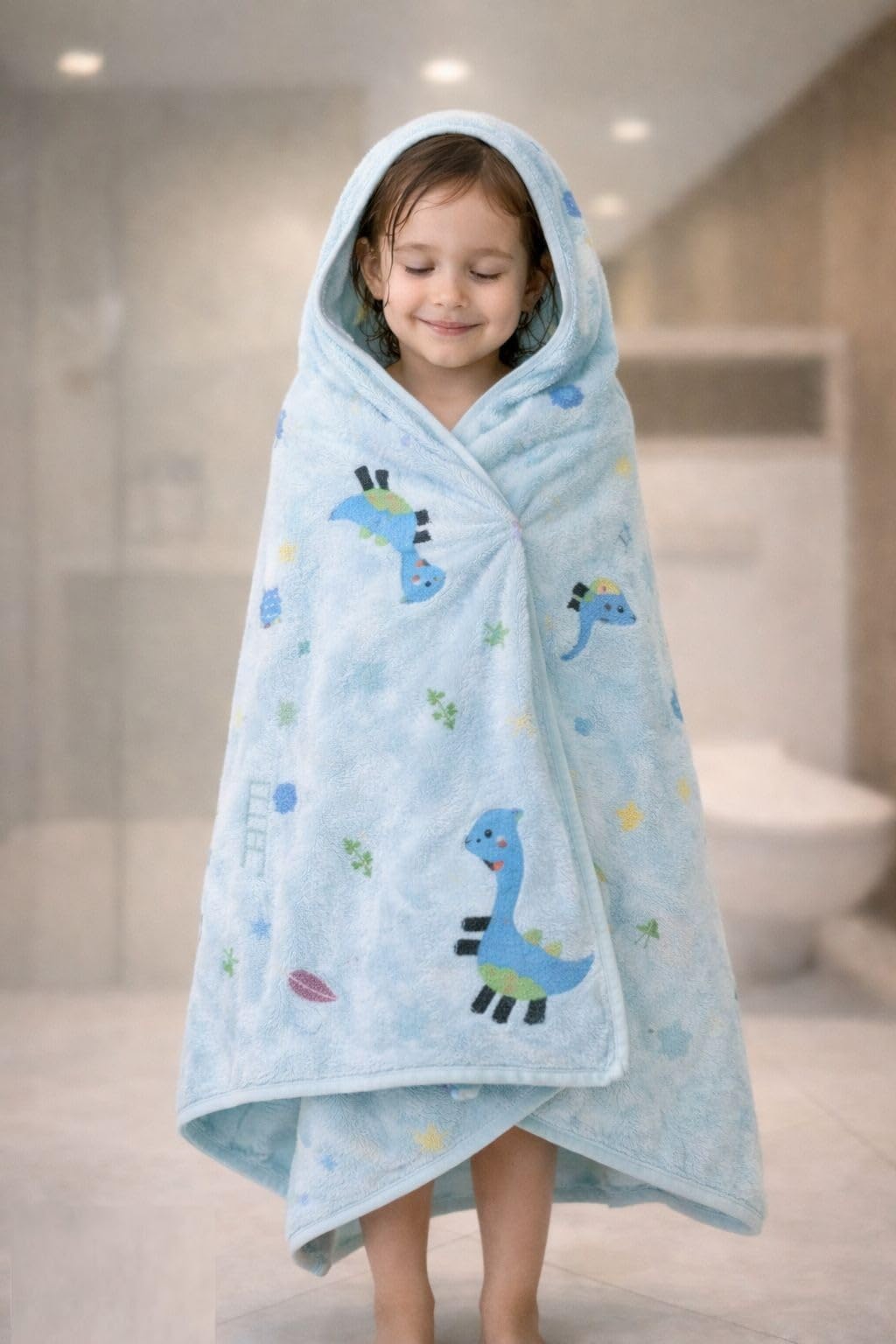 Hi mom Kids Hooded Bath Towel for Babies and Toddlers, Breathable & Highly Absorbent | Gentle and Soft | (Blue, 70 * 140)