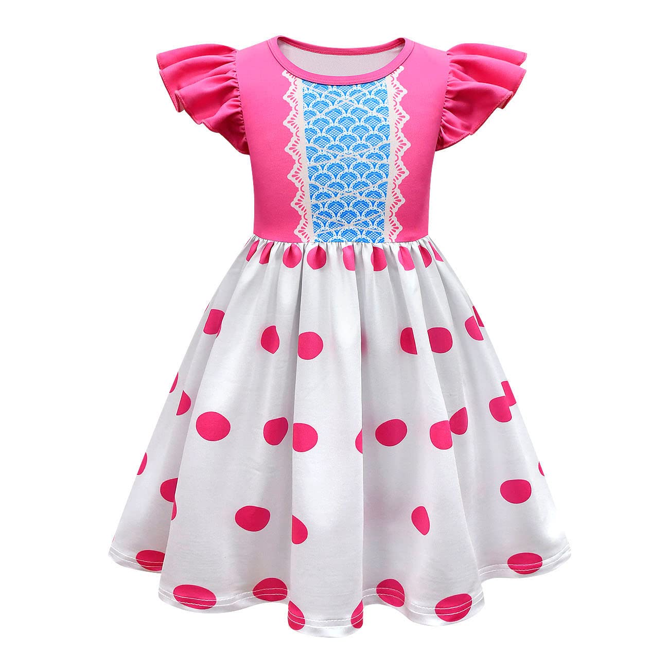 Garperkids Girls Bo Peep Costume For Kids Flutter Sleeve Princess Polka Dot Dress Summer Casual Dress Party Dress Up Children Ou