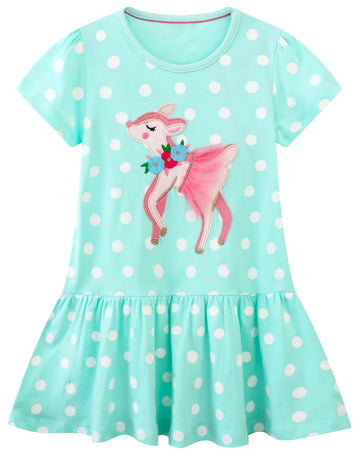 Funnymore Baby Toddler Girls Dresses Spring Summer Short Sleeve Cotton Cute Casual Outfits Clothing Deer 2T