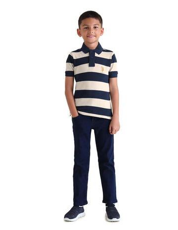 U.S. Polo Assn. Kids Kids Regular Fit Boys Cotton Striped Short Sleeves Polo TShirts (Uktshon0319_Blue_12M)