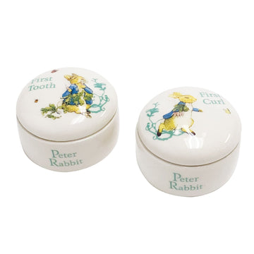 Enesco Beatrix Potter Peter Rabbit Tooth And Curl Boxes Baby Nursery Keepsake Set, 1.26 Inch, White