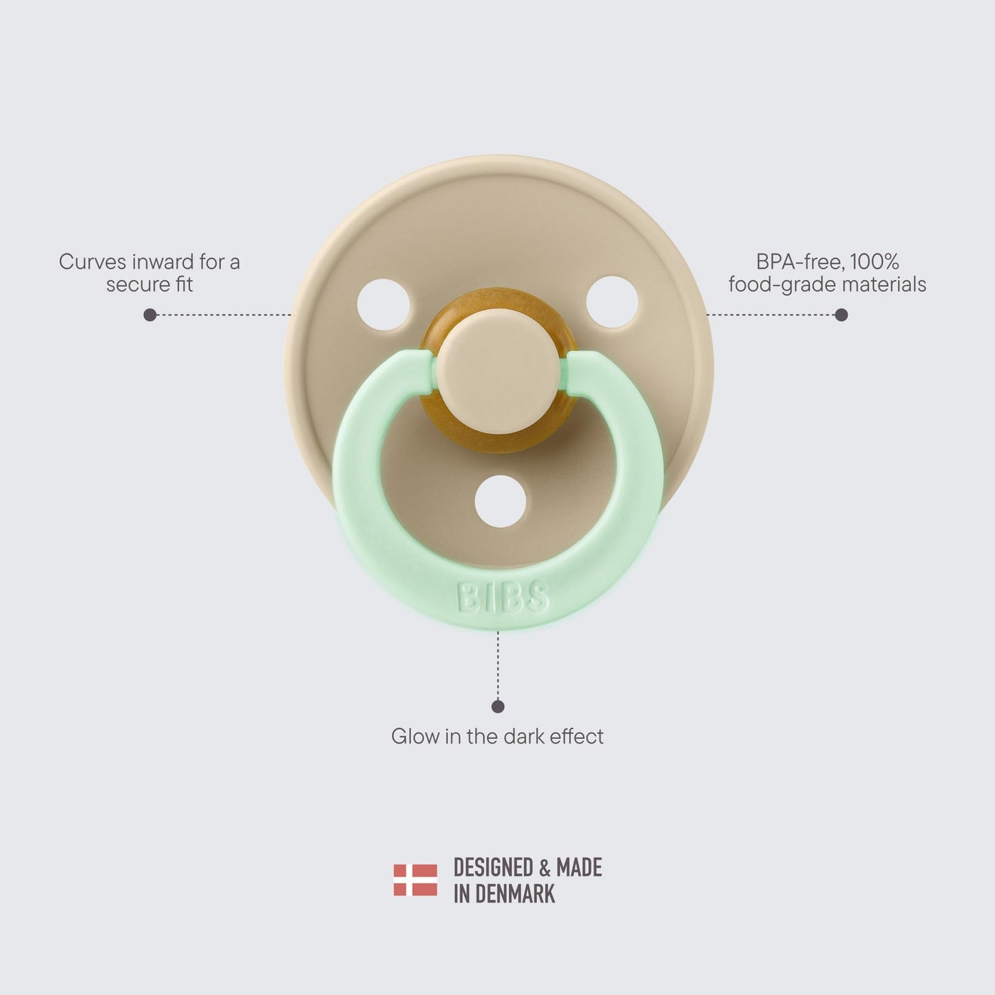 Bibs Pacifiers | Natural Rubber Baby Pacifier | Set Of 2 Bpa-Free Soothers | Made In Denmark | Vanilla Night | Size 0-6 Months