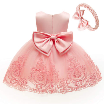 Cmmchaah Toddler Girl Big Bowknot Dresses Baby Little Girls Tulle Lace Wedding Party Ball Gown Dress (Pink02,120)