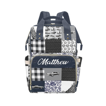 Noverbibi Customized Car Blue Mummy Bag Custom Nursing Bags with Name Tote Bag Personalized Diaper Bag Backpack Gift for New Dad